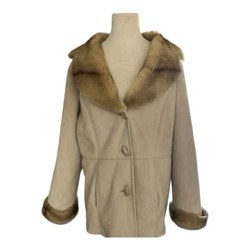 Fuda Studio Sz 2X Faux Suede Faux Fur Lined Toggle Button Microfiber Coat